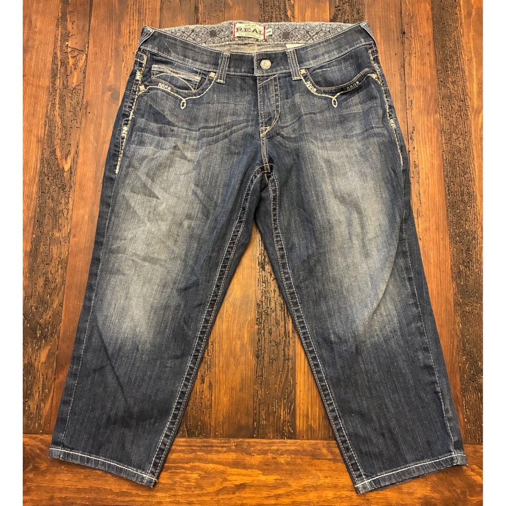 Ariat Mid Rise Capri Denim Entwined Stitch Women's Size 32R Western Casual Jeans